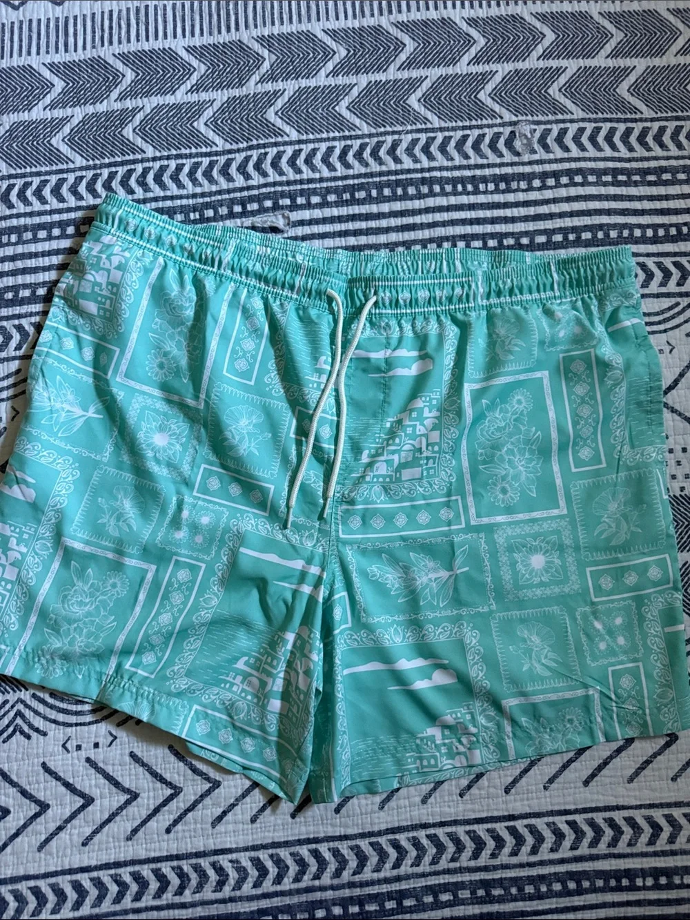 Aqua Patterned Drawstring Swim Shorts